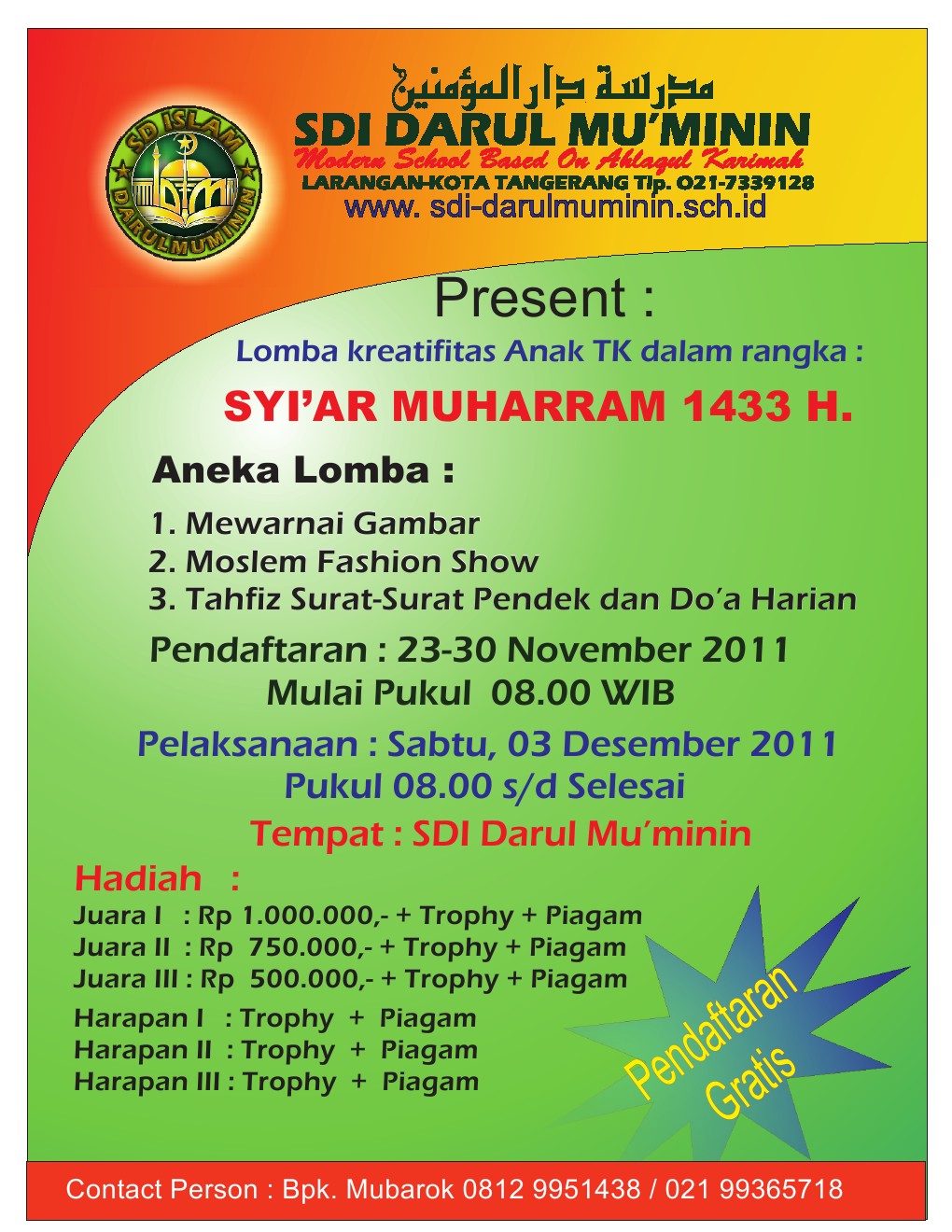 Lomba Kreatifitas Anak TK Dalam Rangka Syiar Muharram 1433 H SDI